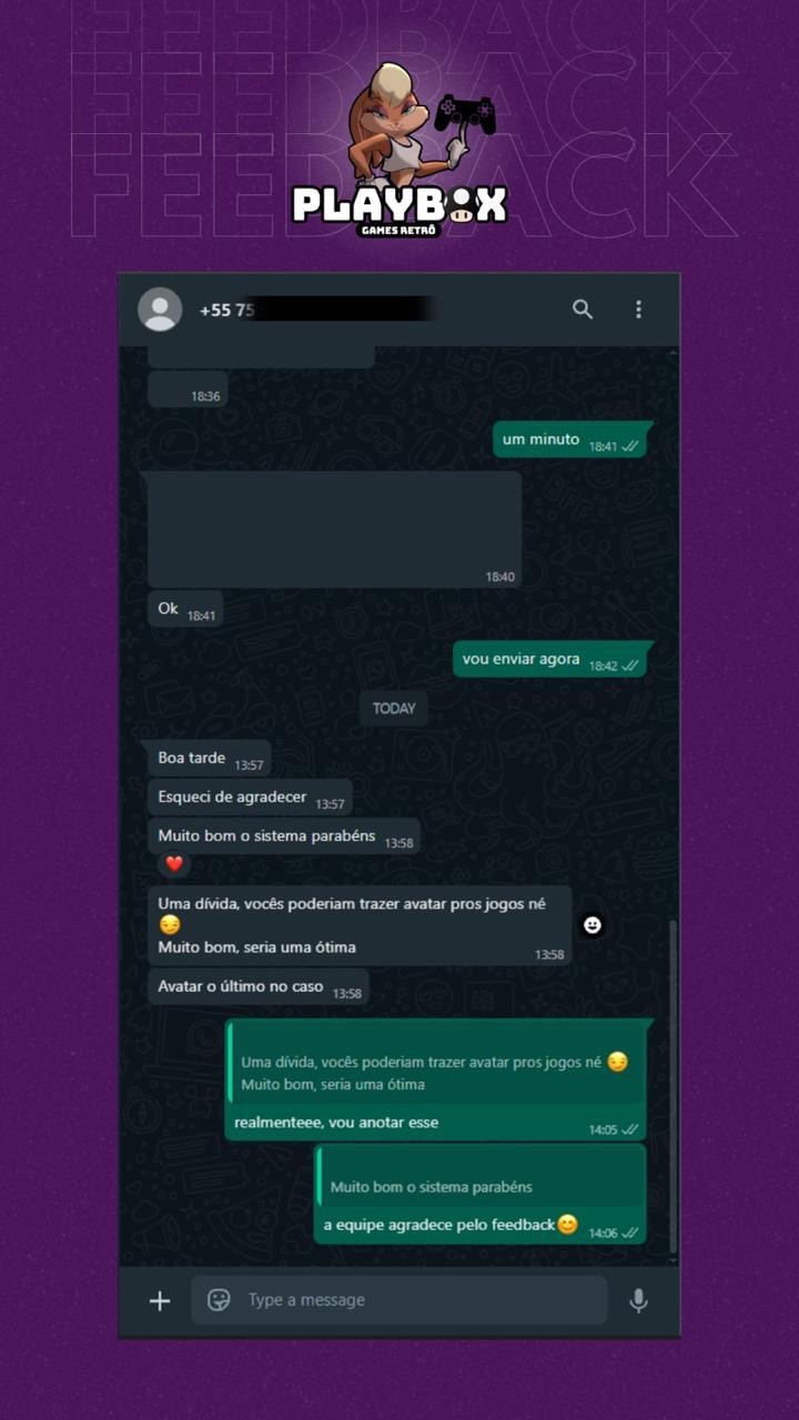 Feedback de cliente Playbox (SACPBox / SACPlaybox) — depoimento 4