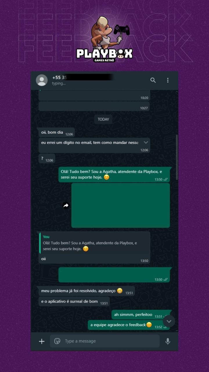 Feedback de cliente Playbox (SACPBox / SACPlaybox) — depoimento 9