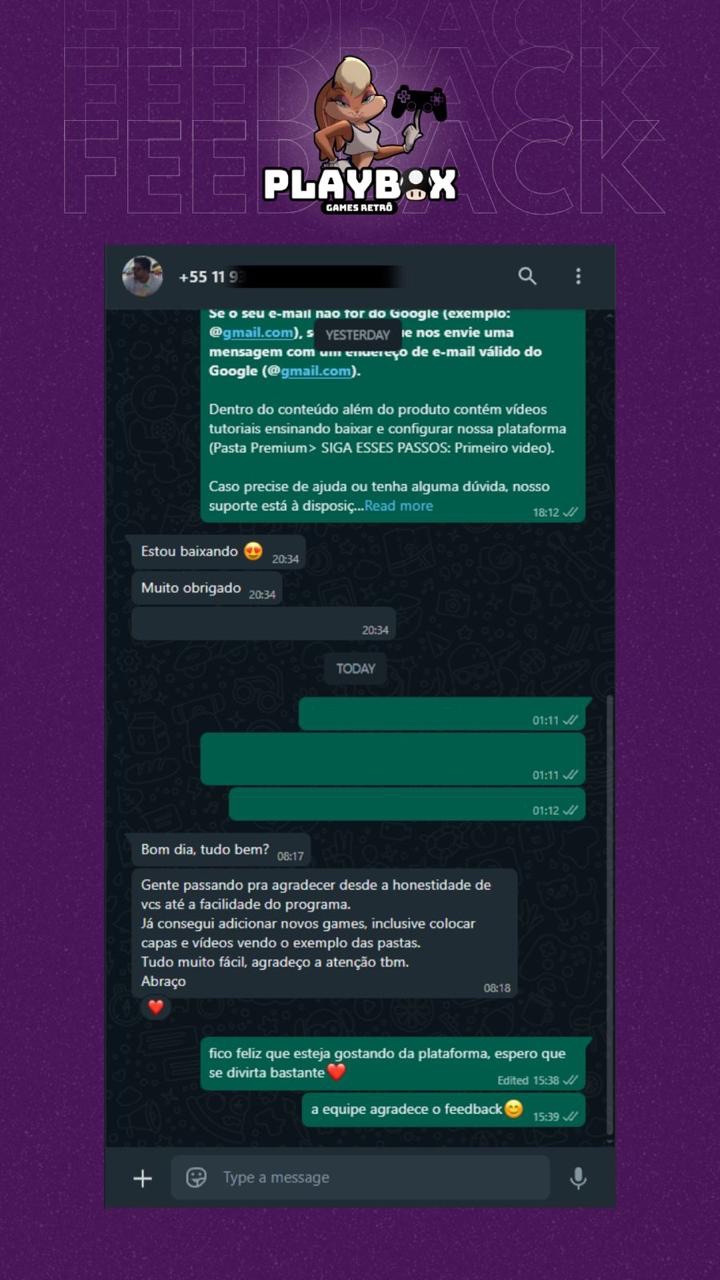 Feedback de cliente Playbox (SACPBox / SACPlaybox) — depoimento 10